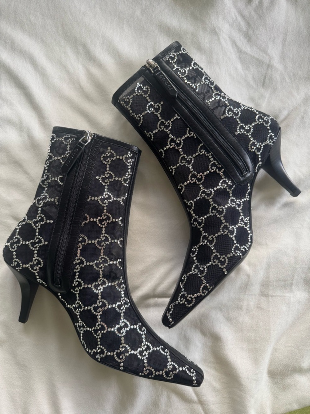 Gucci Monogram Mesh Crystal Booties